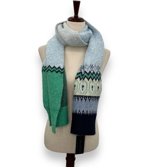 Brand New Jocelyn Revolve Fair Isle Knit Scarf Blue Rectangle Wool Blend Winter - Picture 1 of 8